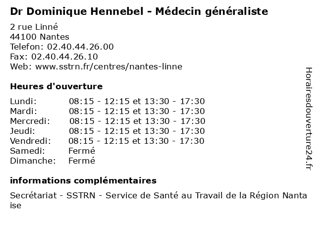 Dr Dominique Hennebel - Médecin généraliste à Nantes: adresse et heures d'ouverture