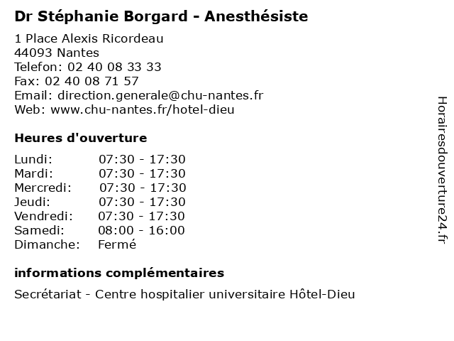 Dr Stéphanie Borgard - Anesthésiste à Nantes: adresse et heures d'ouverture