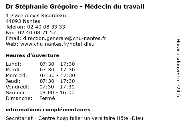 Dr Stéphanie Grégoire - Médecin du travail à Nantes: adresse et heures d'ouverture