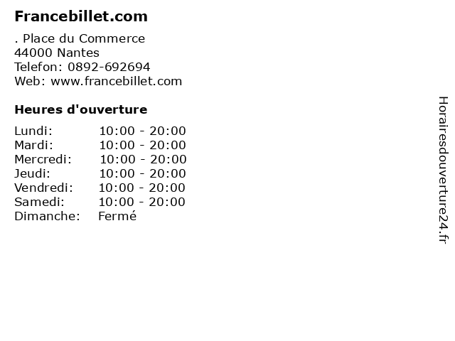 Francebillet.com à Nantes: adresse et heures d'ouverture