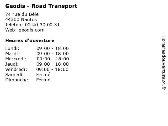 Geodis - Road Transport à Nantes: adresse et heures d'ouverture