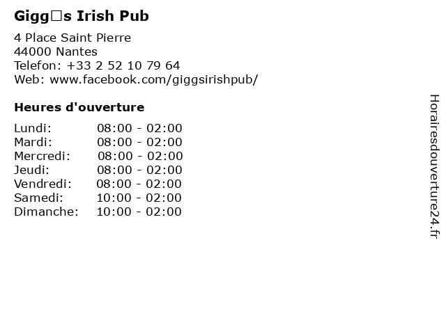 Gigg’s Irish Pub à Nantes: adresse et heures d'ouverture