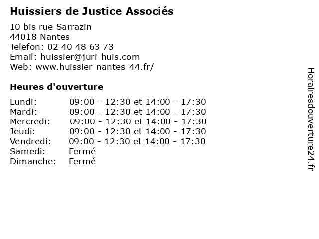 Huissiers de Justice Associés à Nantes: adresse et heures d'ouverture