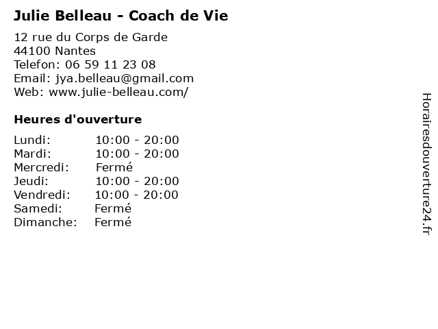Julie Belleau - Coach de Vie à Nantes: adresse et heures d'ouverture