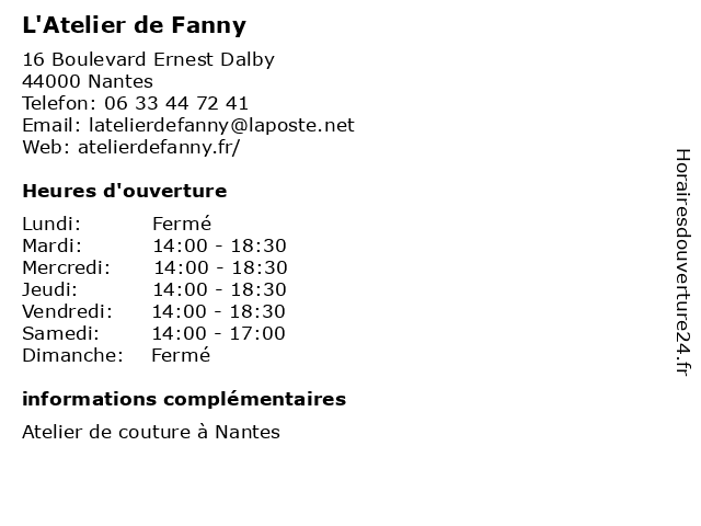 L'Atelier de Fanny à Nantes: adresse et heures d'ouverture