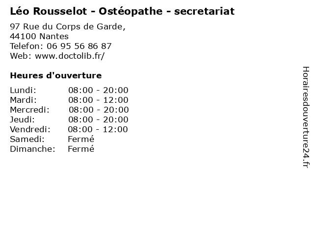 Léo Rousselot - Ostéopathe - secretariat à Nantes: adresse et heures d'ouverture