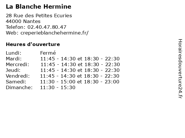 La Blanche Hermine à Nantes: adresse et heures d'ouverture