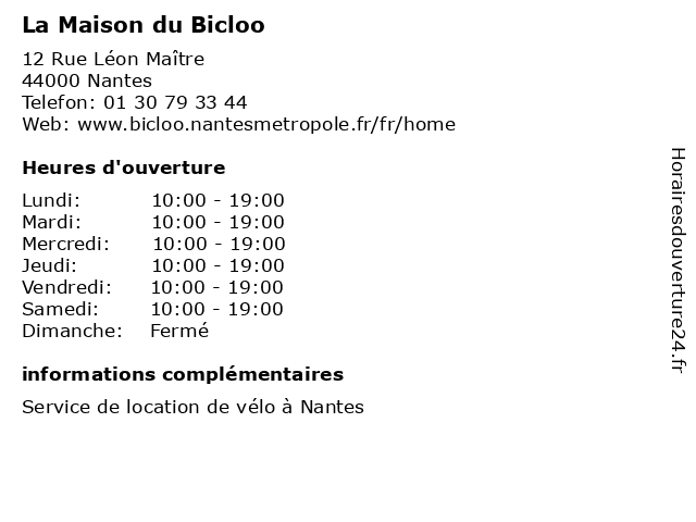 La Maison du Bicloo à Nantes: adresse et heures d'ouverture