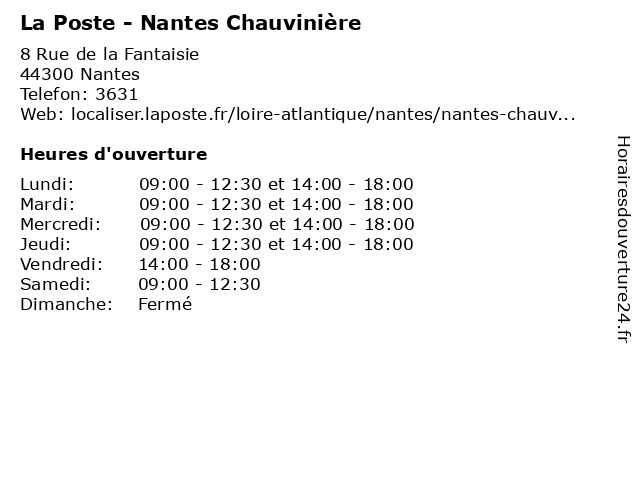 La Poste - Nantes Chauvinière à Nantes: adresse et heures d'ouverture