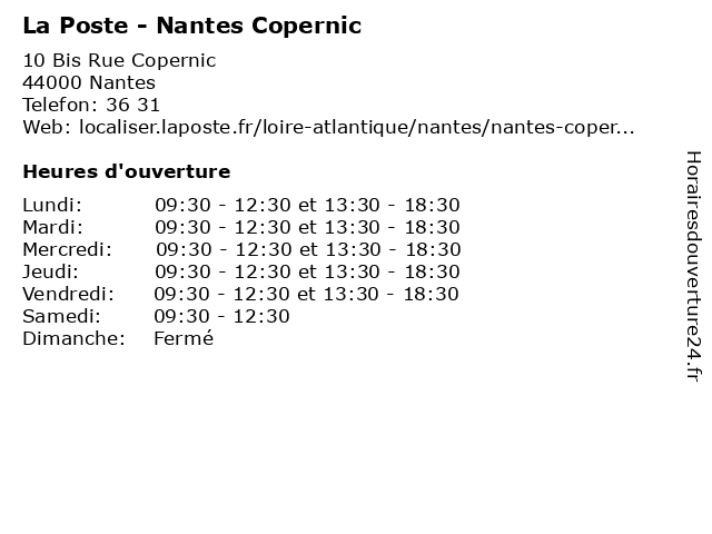 La Poste - Nantes Copernic à Nantes: adresse et heures d'ouverture