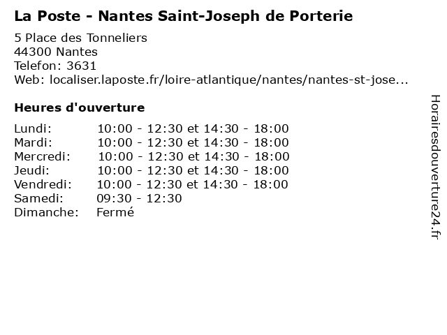 La Poste - Nantes Saint-Joseph de Porterie à Nantes: adresse et heures d'ouverture