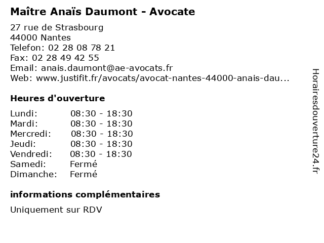 Maître Anaïs Daumont - Avocate à Nantes: adresse et heures d'ouverture