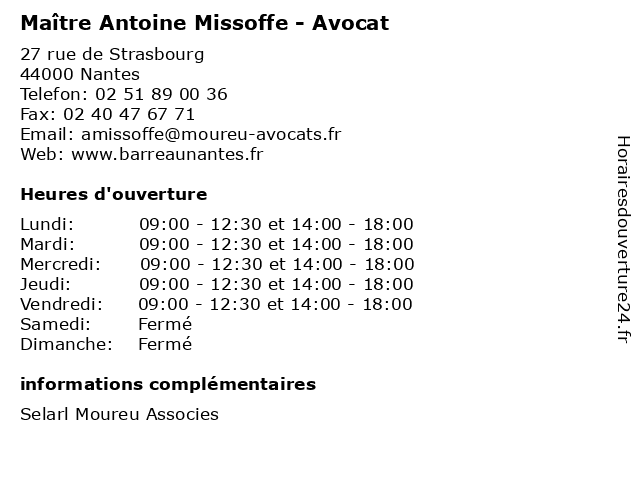 Maître Antoine Missoffe - Avocat à Nantes: adresse et heures d'ouverture