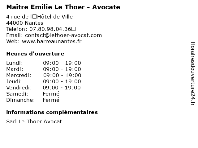 Maître Emilie Le Thoer - Avocate à Nantes: adresse et heures d'ouverture