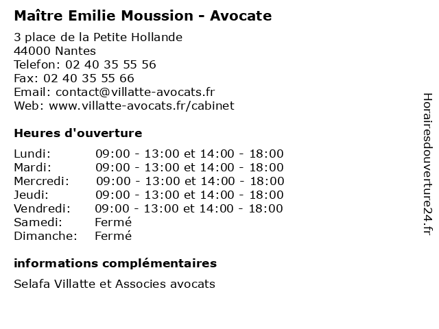 Maître Emilie Moussion - Avocate à Nantes: adresse et heures d'ouverture