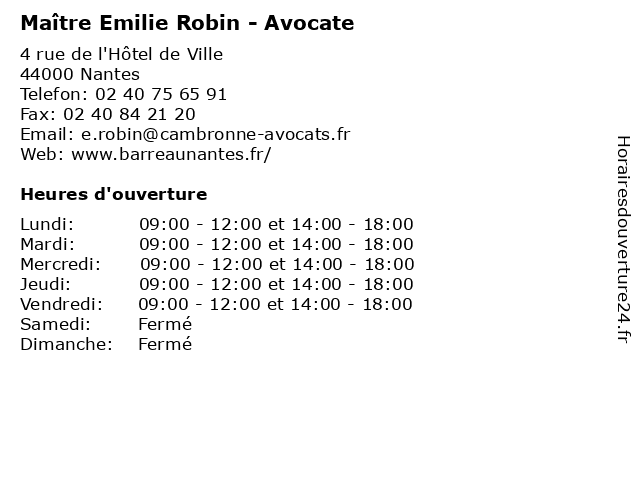 Maître Emilie Robin - Avocate à Nantes: adresse et heures d'ouverture