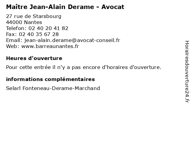 Maître Jean-Alain Derame - Avocat à Nantes: adresse et heures d'ouverture