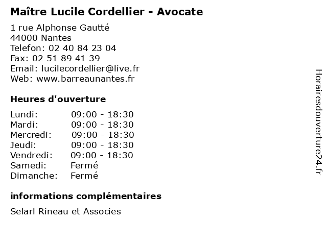 Maître Lucile Cordellier - Avocate à Nantes: adresse et heures d'ouverture