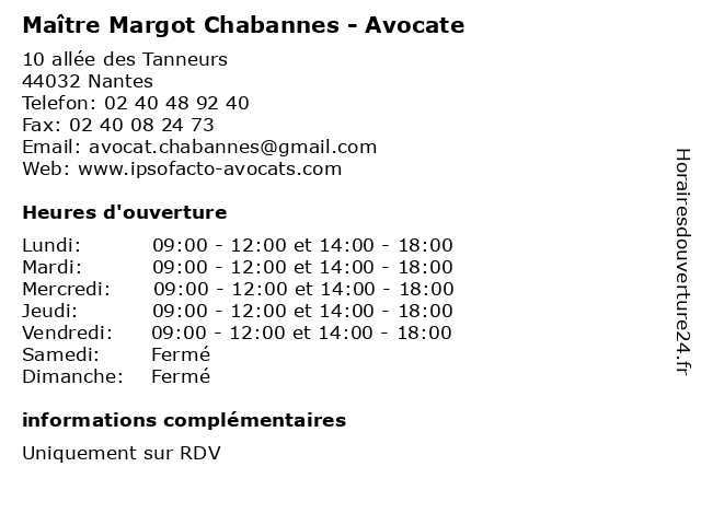Maître Margot Chabannes - Avocate à Nantes: adresse et heures d'ouverture