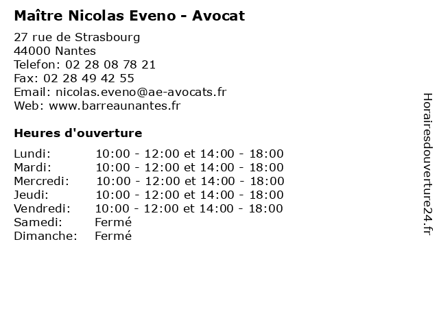 Maître Nicolas Eveno - Avocat à Nantes: adresse et heures d'ouverture