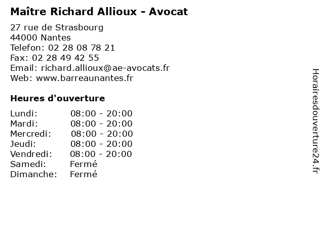 Maître Richard Allioux - Avocat à Nantes: adresse et heures d'ouverture