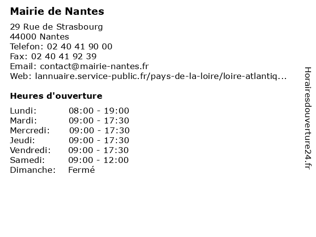 Mairie de Nantes à Nantes: adresse et heures d'ouverture