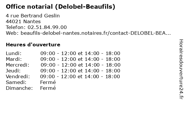 Office notarial (Delobel-Beaufils) à Nantes: adresse et heures d'ouverture