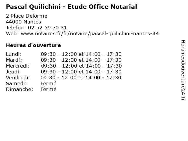 Pascal Quilichini - Etude Office Notarial à Nantes: adresse et heures d'ouverture