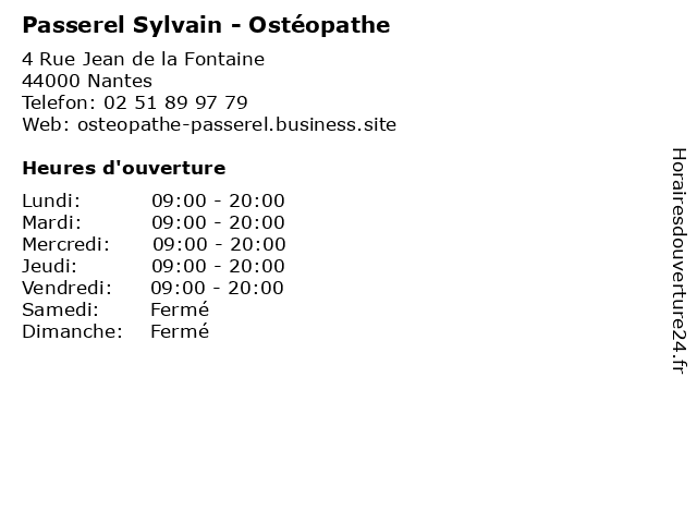 Passerel Sylvain - Ostéopathe à Nantes: adresse et heures d'ouverture