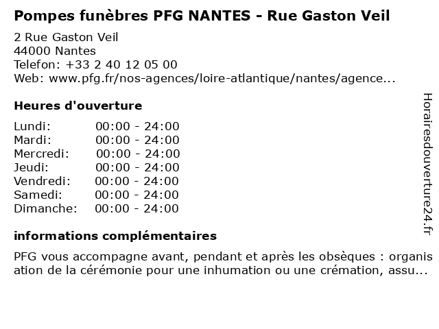 Pompes funèbres PFG NANTES - Rue Gaston Veil à Nantes: adresse et heures d'ouverture