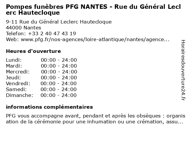 Pompes funèbres PFG NANTES - Rue du Général Leclerc Hautecloque à Nantes: adresse et heures d'ouverture