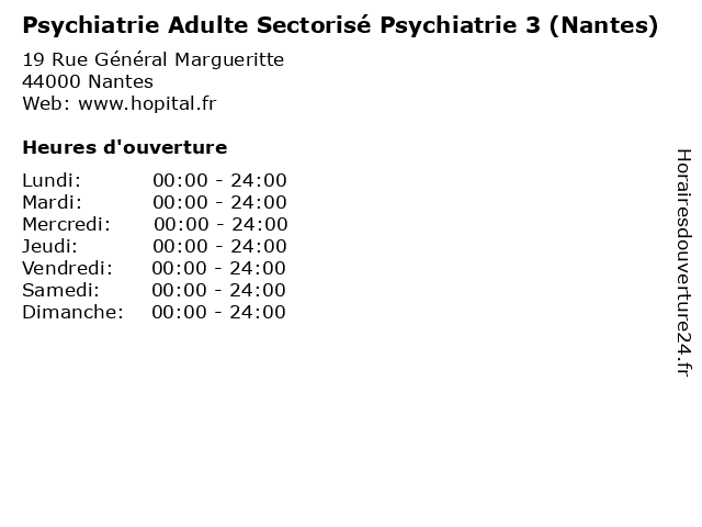 Psychiatrie Adulte Sectorisé Psychiatrie 3 (Nantes) à Nantes: adresse et heures d'ouverture