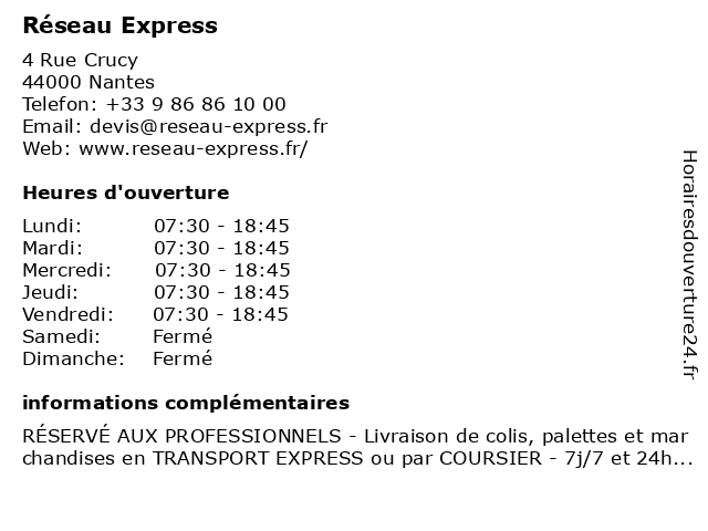 Réseau Express à Nantes: adresse et heures d'ouverture