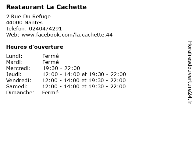 Restaurant La Cachette à Nantes: adresse et heures d'ouverture