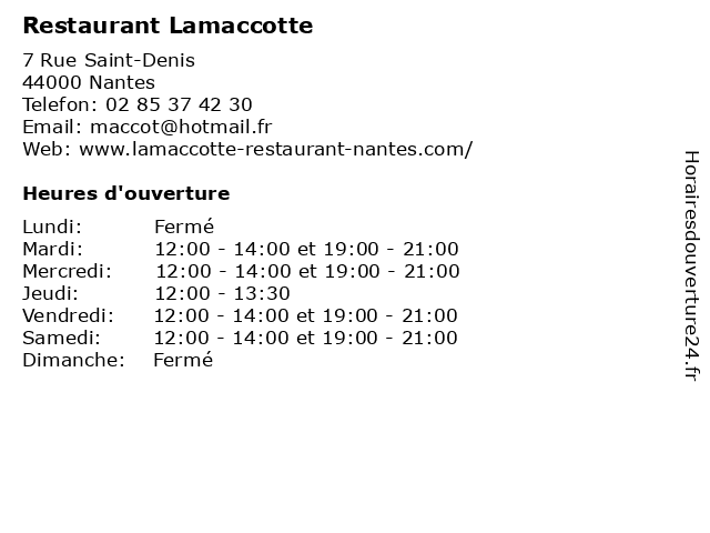 Restaurant Lamaccotte à Nantes: adresse et heures d'ouverture