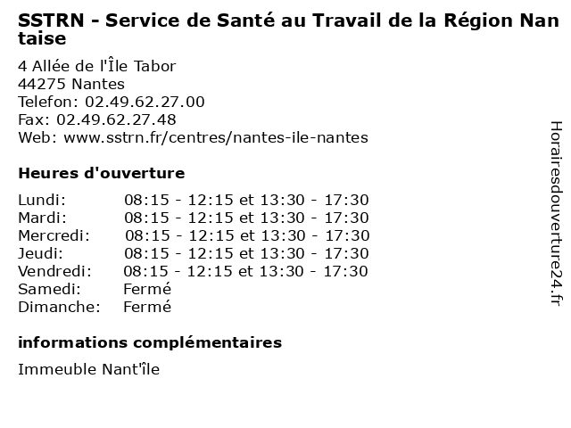 SSTRN - Service de Santé au Travail de la Région Nantaise à Nantes: adresse et heures d'ouverture