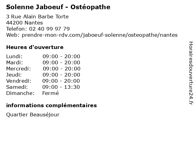 Solenne Jaboeuf - Ostéopathe à Nantes: adresse et heures d'ouverture