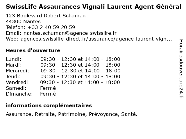 SwissLife - Laurent Vignali à Nantes: adresse et heures d'ouverture