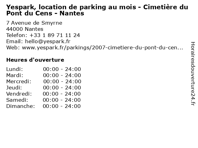 Yespark, location de parking au mois - Cimetière du Pont du Cens - Nantes à Nantes: adresse et heures d'ouverture