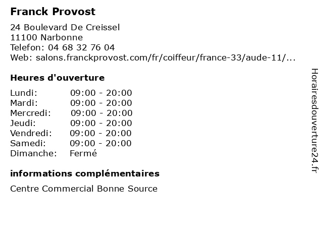 Franck Provost à Narbonne: adresse et heures d'ouverture