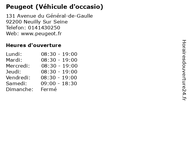 Peugeot (Véhicule d'occasio) à Neuilly Sur Seine: adresse et heures d'ouverture