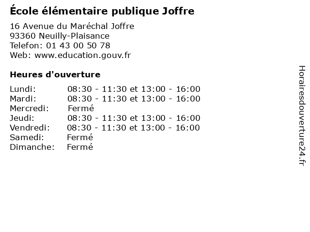 École élémentaire publique Joffre à Neuilly-Plaisance: adresse et heures d'ouverture