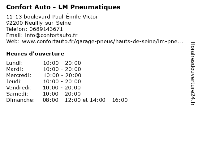 Confort Auto - LM Pneumatiques à Neuilly-sur-Seine: adresse et heures d'ouverture
