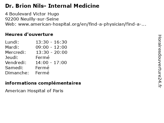 Dr. Brion Nils- Internal Medicine à Neuilly-sur-Seine: adresse et heures d'ouverture