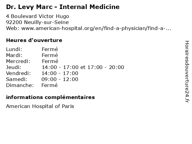 Dr. Levy Marc - Internal Medicine à Neuilly-sur-Seine: adresse et heures d'ouverture