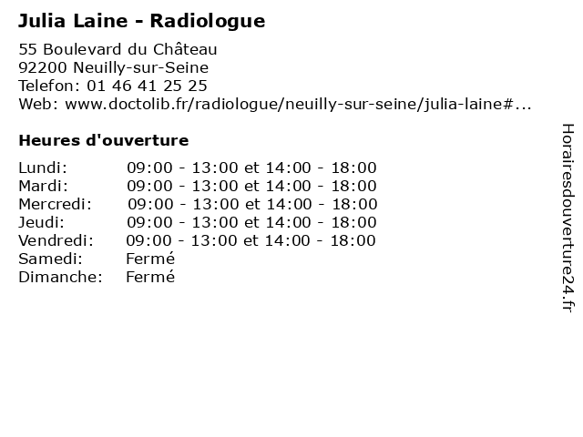 Julia Laine - Radiologue à Neuilly-sur-Seine: adresse et heures d'ouverture