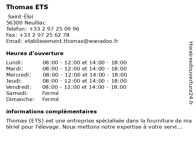 Thomas ETS à Neulliac: adresse et heures d'ouverture