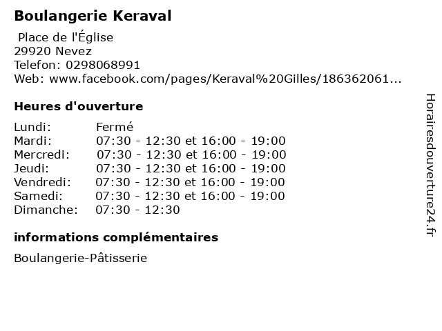 Boulangerie Keraval à Nevez: adresse et heures d'ouverture