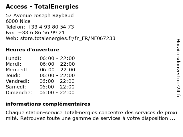 Access - TotalEnergies à Nice: adresse et heures d'ouverture