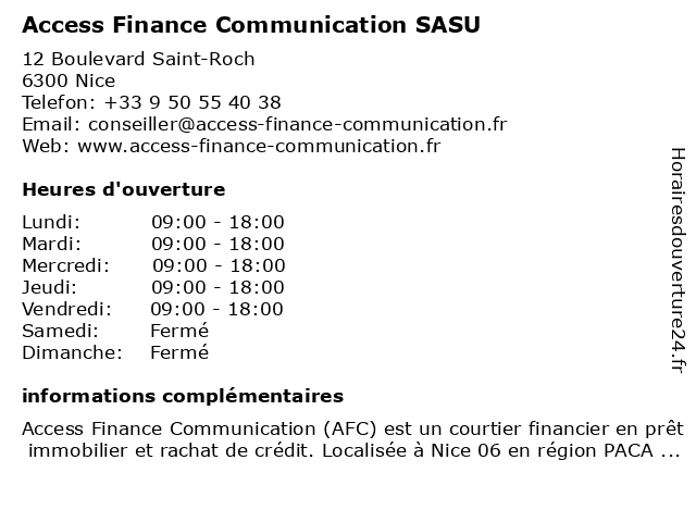 Access Finance Communication SASU à Nice: adresse et heures d'ouverture